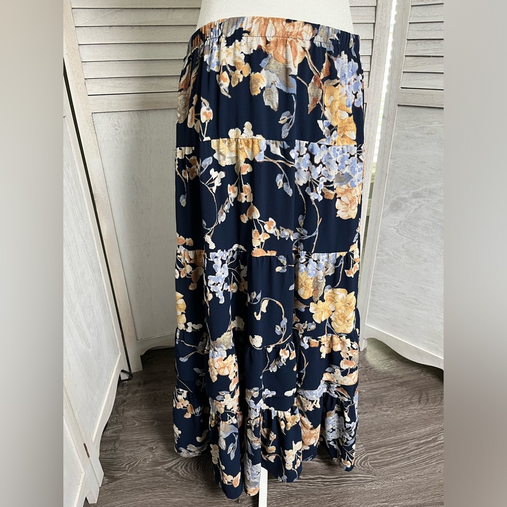 2 skirts:Floral Fall Ralph Lauren Europe & Royal blue Willow and Clay maxi